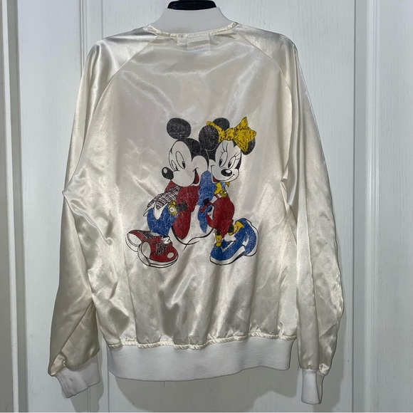 Vtg Kids 16 or Ladies Small White satin bomber Jacket Disney Mickey Minnie Mouse - Picture 5 of 12